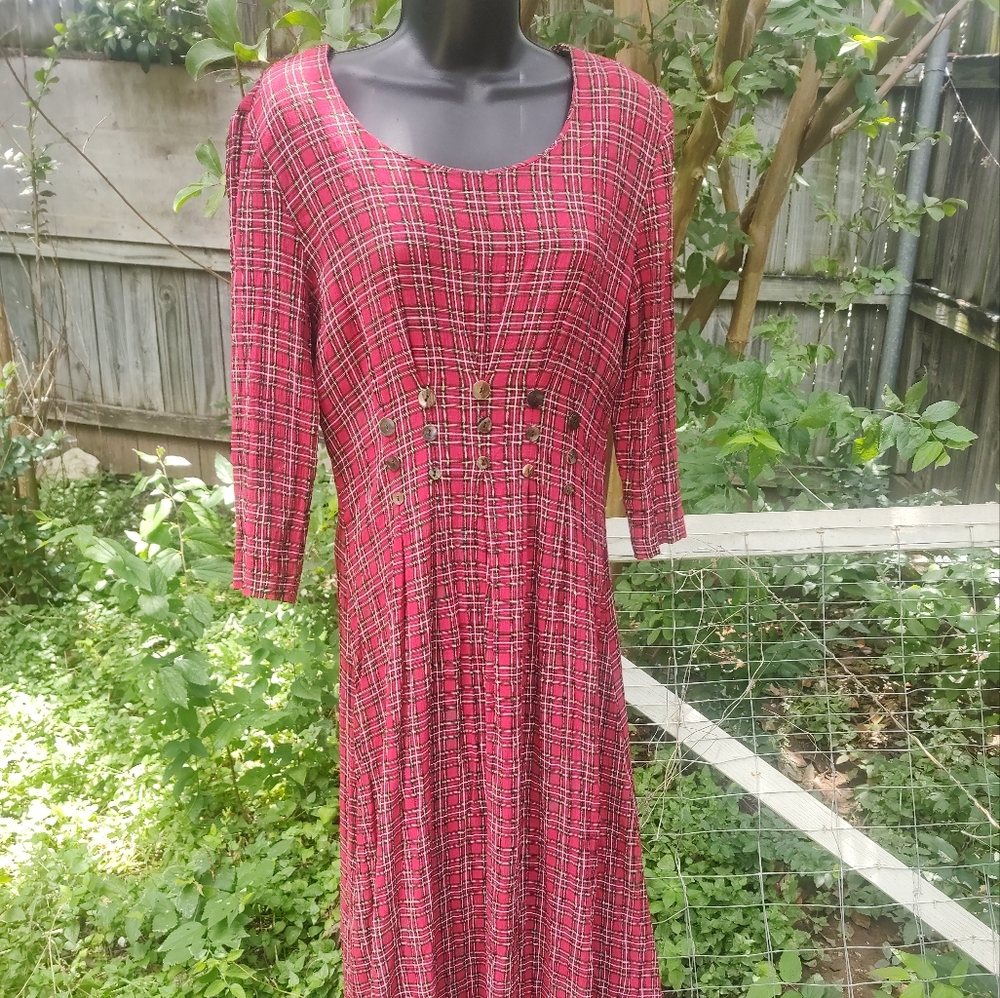 J.B.S. Red and Black Plaid Dress
